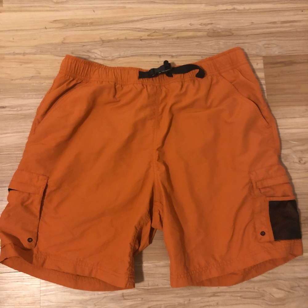 Eddie Bauer orange cargo hybrid swim shorts